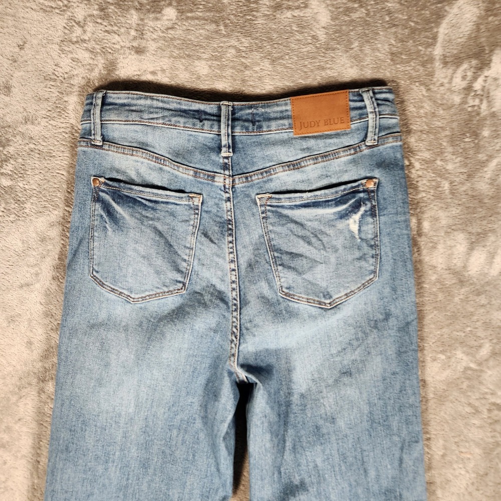 Judy Blue Straight Jeans Womens 9/29 Blue Excellent Distressed High Rise - Picture 12 of 14